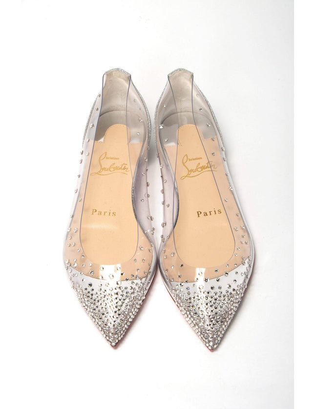 Christian Louboutin Silver Crystals Flat Point Toe Shoe - Ellie Belle