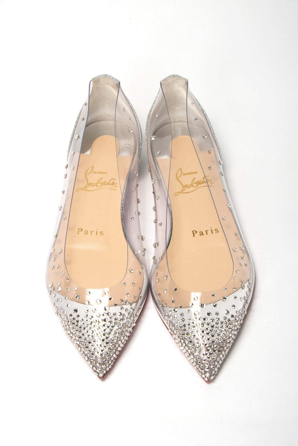 Christian Louboutin Silver Crystals Flat Point Toe Shoe - Ellie Belle