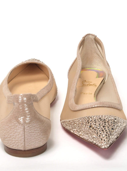 Christian Louboutin Silver Flat Point Toe Crystals Shoe - Ellie Belle