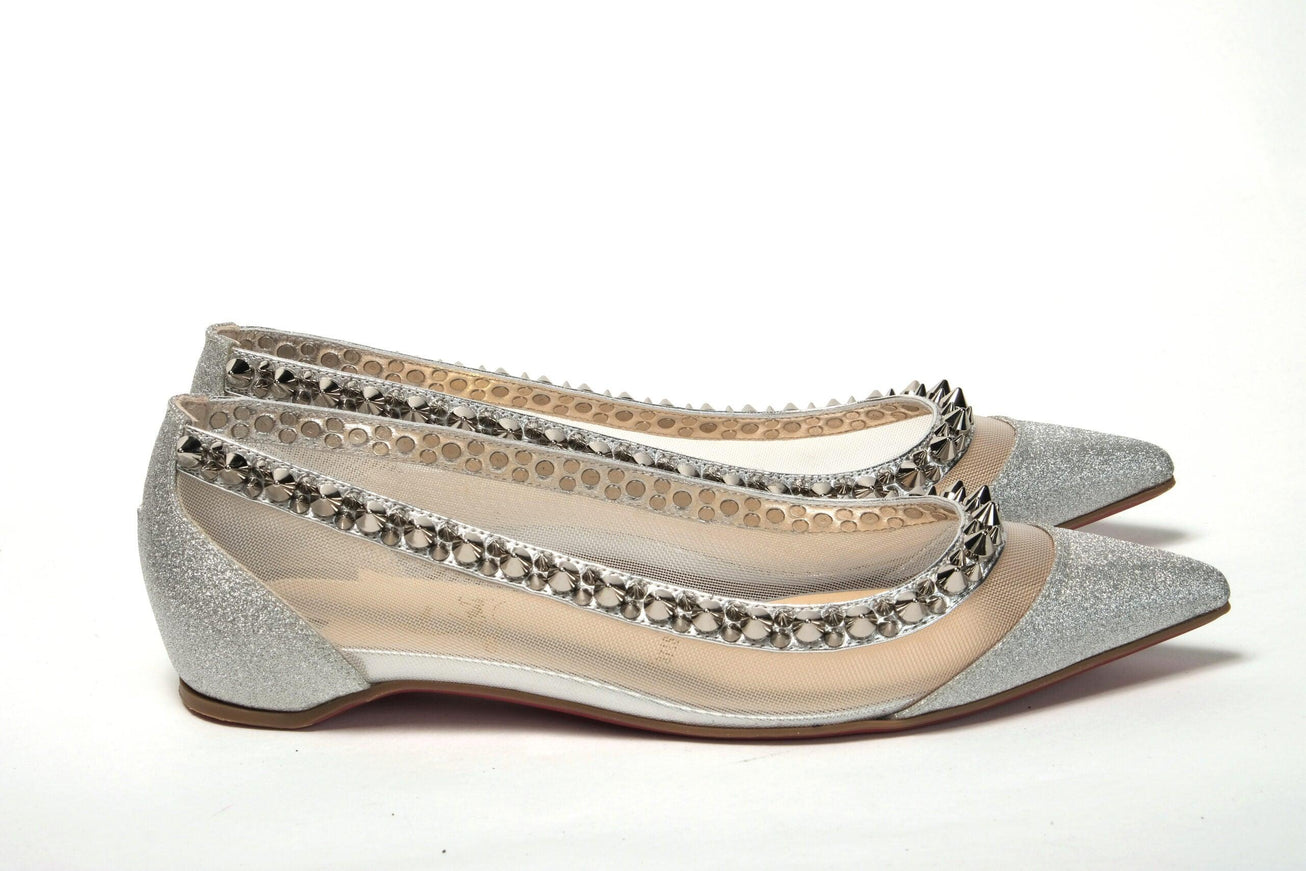 Christian Louboutin Silver Flat Point Toe Shoe - Ellie Belle