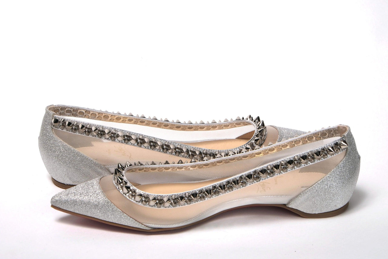 Christian Louboutin Silver Flat Point Toe Shoe - Ellie Belle