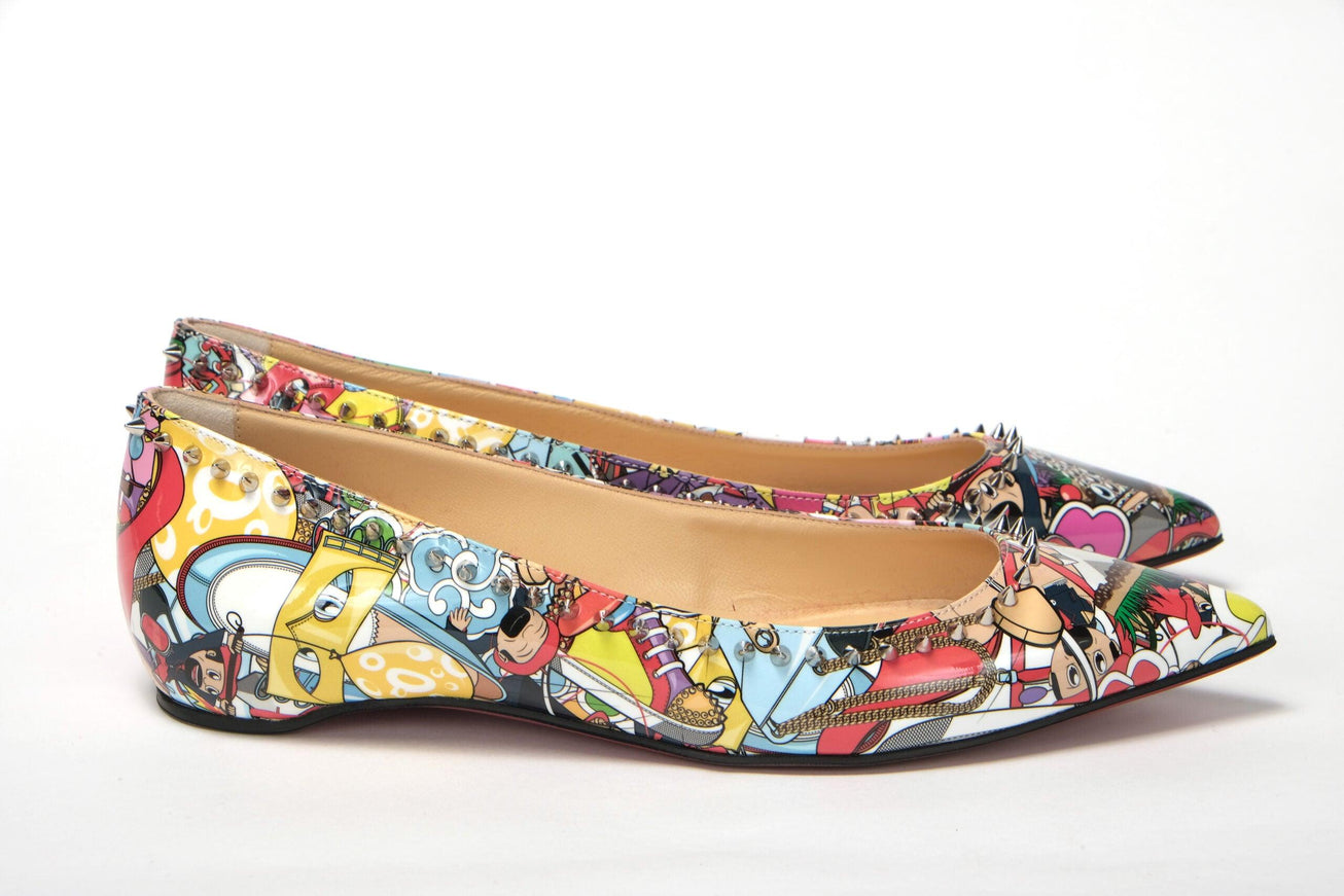 Christian Louboutin Silver Multi Print Embellished Flat Patent Point Shoe - Ellie Belle