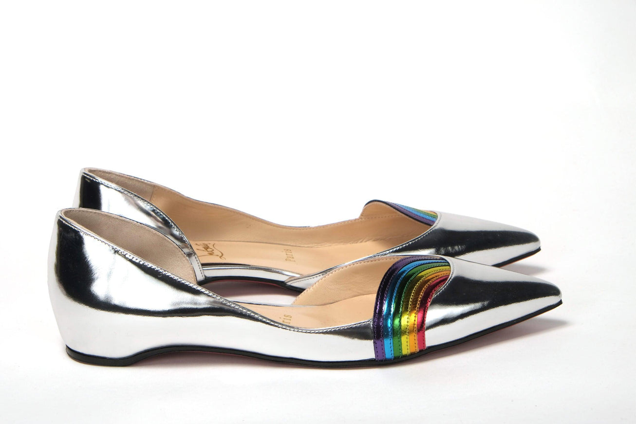 Christian Louboutin Silver Patentleather Flat Point Toe Shoe - Ellie Belle