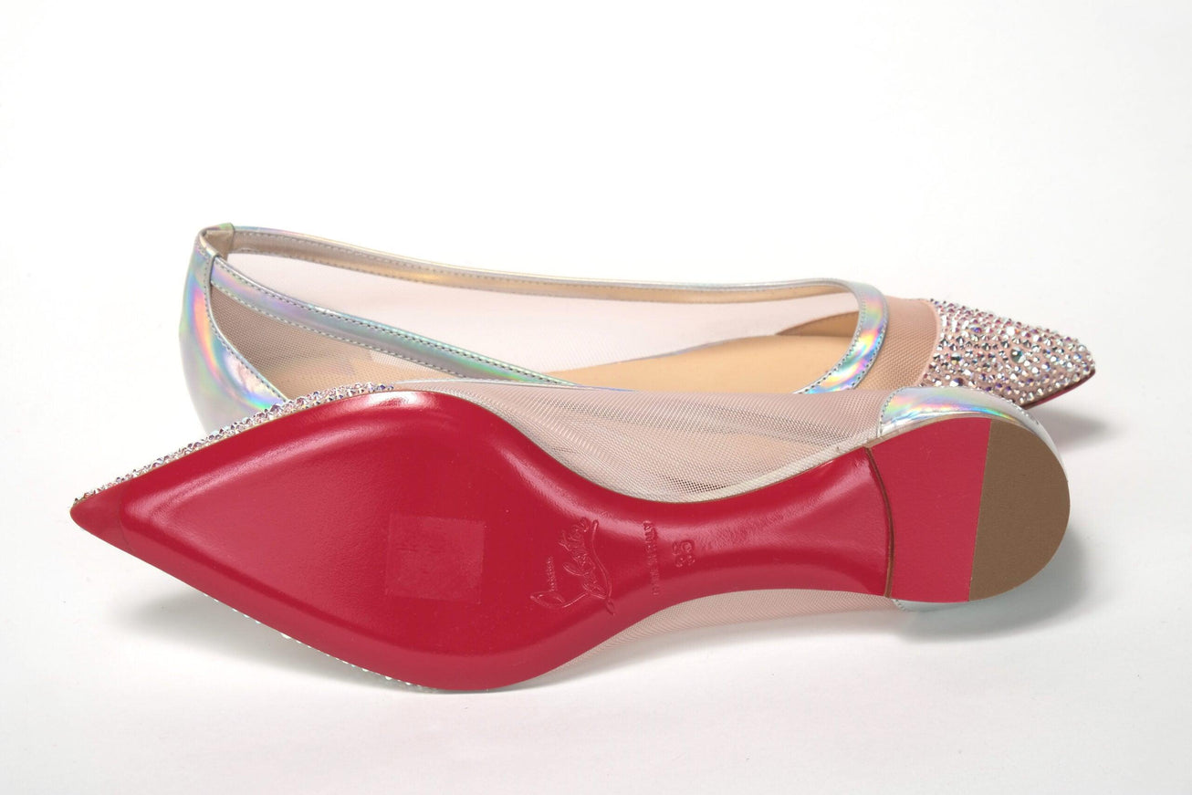 Christian Louboutin Silver Rose Flat Point Crystals Toe Shoe - Ellie Belle