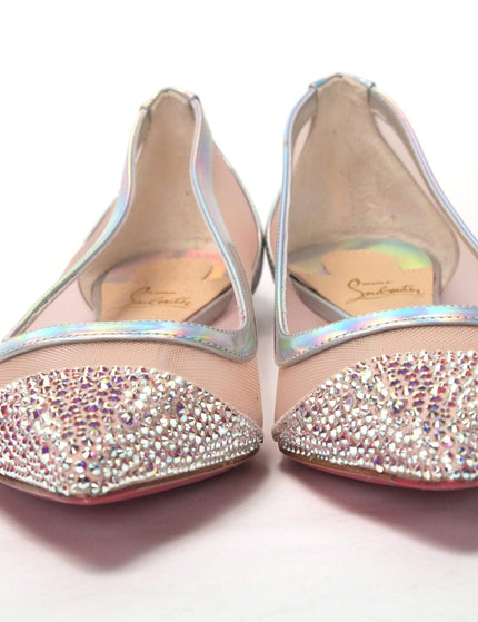 Christian Louboutin Silver Rose Flat Point Crystals Toe Shoe - Ellie Belle
