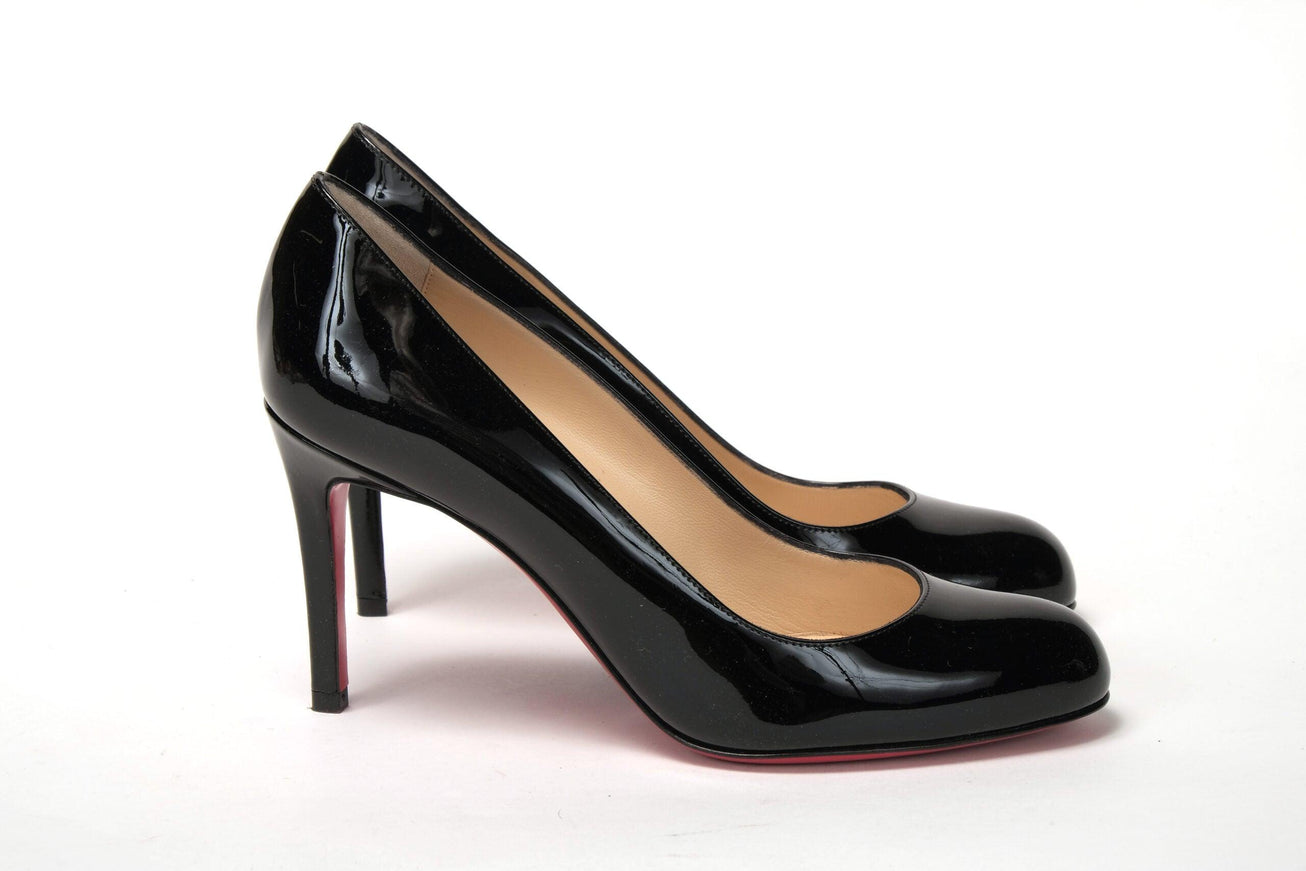 Christian Louboutin Simple Pump 85 Patent Black Heel - Ellie Belle