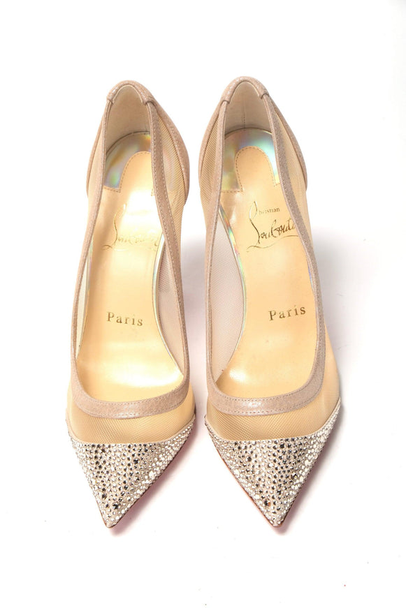 Christian Louboutin Version Nude Embellished High Heels Pumps - Ellie Belle