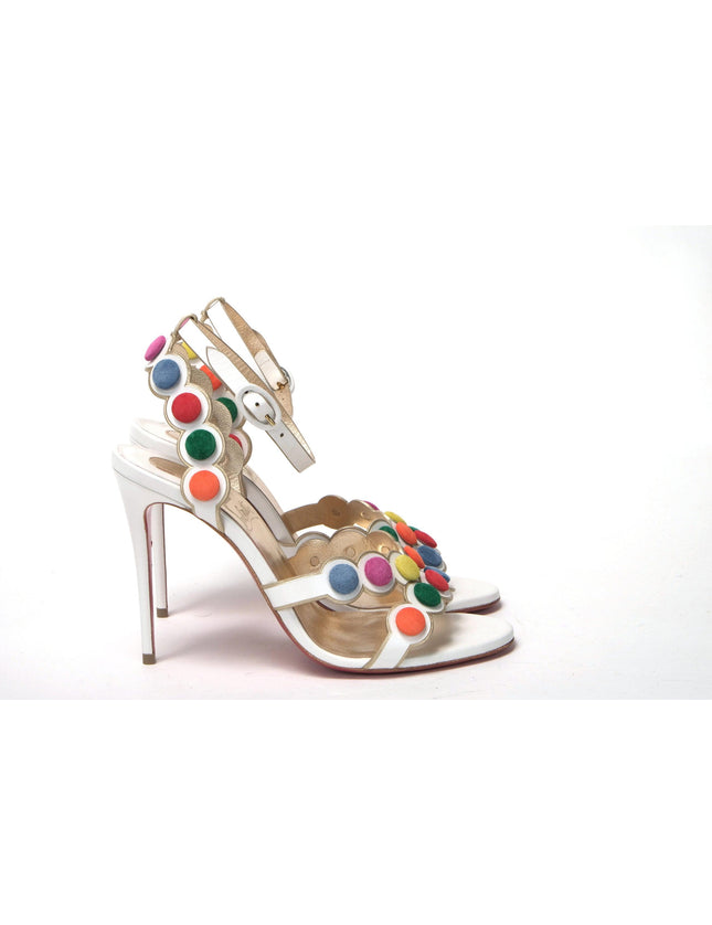 Christian Louboutin White Multicolor Spot Design High Heels Shoes Sandal - Ellie Belle