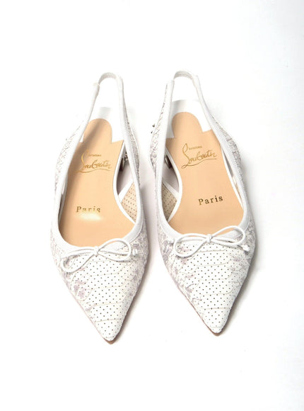 Christian Louboutin White Perforated Printed Flat Point Toe Shoe - Ellie Belle
