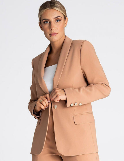 Collar Blazer with Decorative Button and Flap Pockets - Ellie Belle