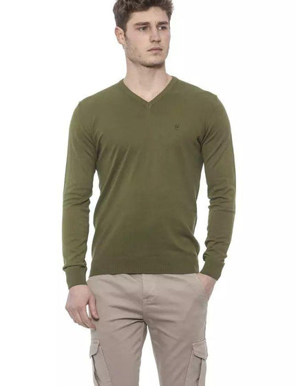 Conte of Florence Classic V-Neck Cotton Sweater in Lush Green - Ellie Belle