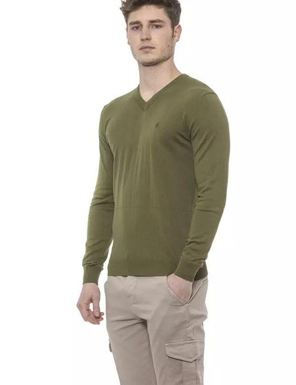 Conte of Florence Classic V-Neck Cotton Sweater in Lush Green - Ellie Belle