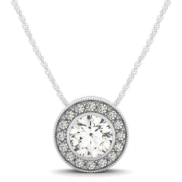 Diamond Halo with Center Bezel in 14k White Gold (5/8 cttw) - Ellie Belle