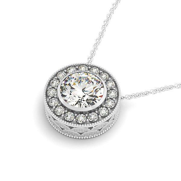 Diamond Halo with Center Bezel in 14k White Gold (5/8 cttw) - Ellie Belle