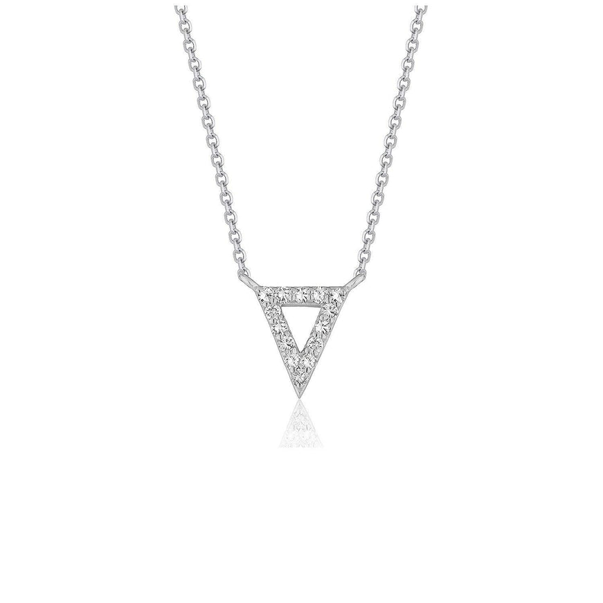 Diamond Inverted Triangle Pendant in 14k White Gold - Ellie Belle