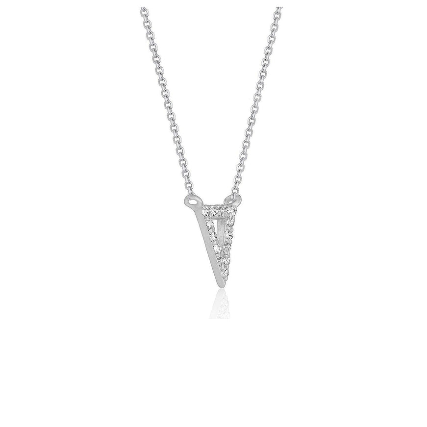 Diamond Inverted Triangle Pendant in 14k White Gold - Ellie Belle