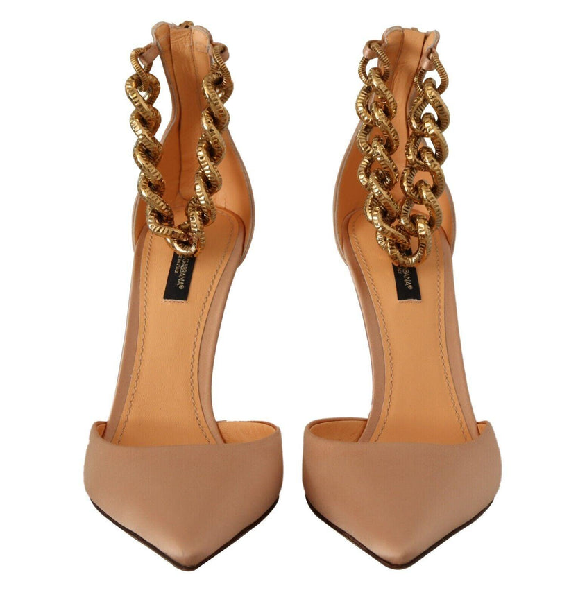 Dolce & Gabbana Beige Ankle Chain Strap High Heels Pumps Shoes - Ellie Belle