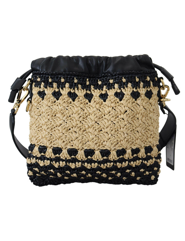 Dolce & Gabbana Beige Black Raffia Leather Shoulder Hand Purse Bag - Ellie Belle