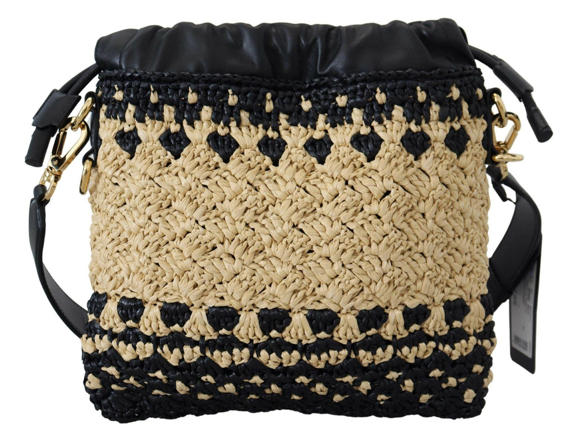 Dolce & Gabbana Beige Black Raffia Leather Shoulder Hand Purse Bag - Ellie Belle