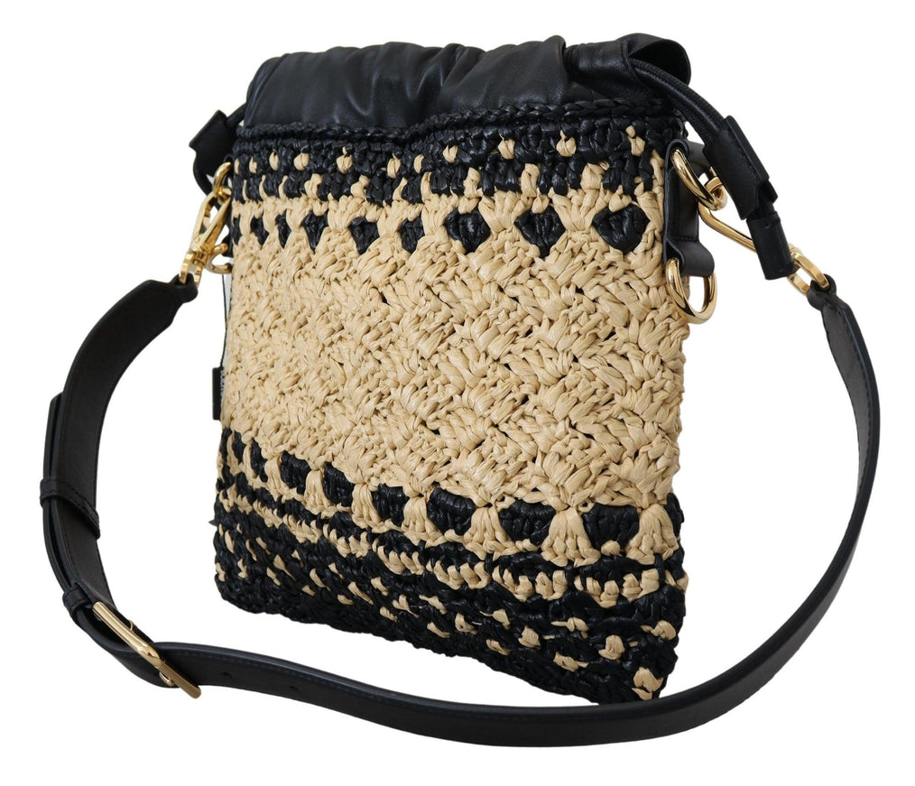 Dolce & Gabbana Beige Black Raffia Leather Shoulder Hand Purse Bag - Ellie Belle