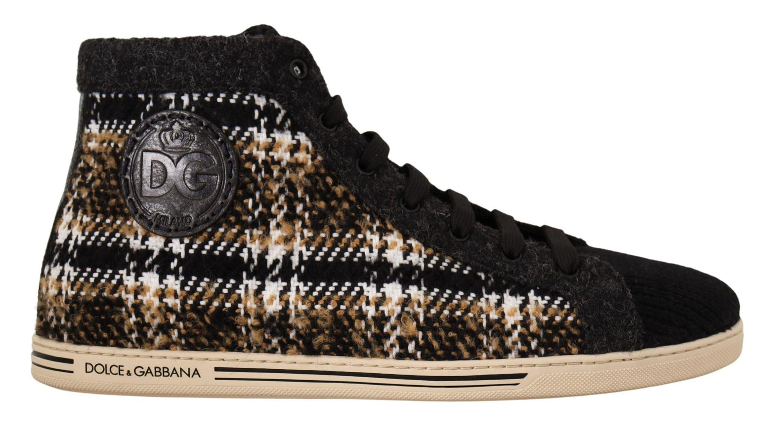 Dolce & Gabbana Beige Brown Wool Cotton High Top Sneakers - Ellie Belle