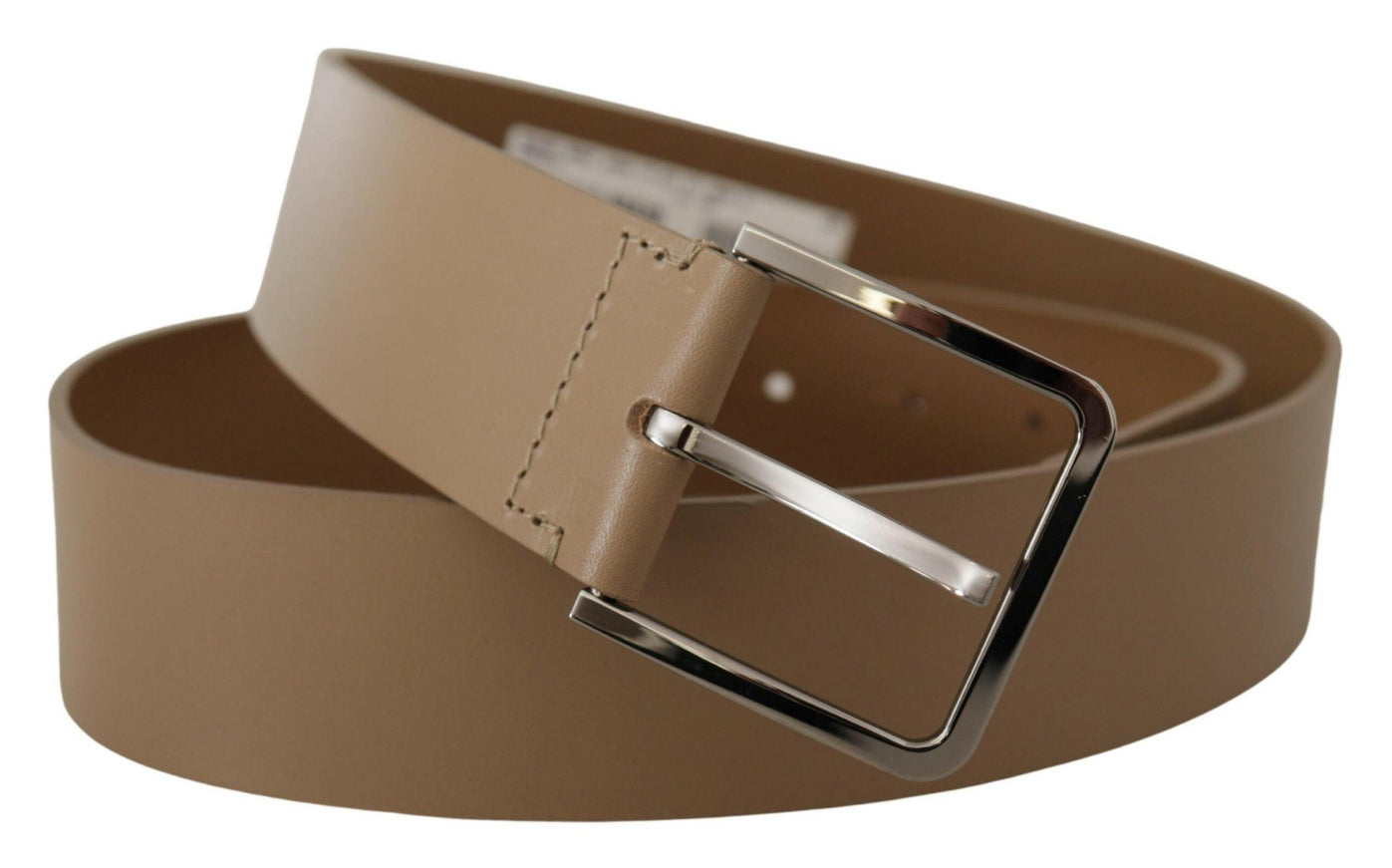 Dolce & Gabbana Beige Calf Leather Wide Silver Metal Belt - Ellie Belle