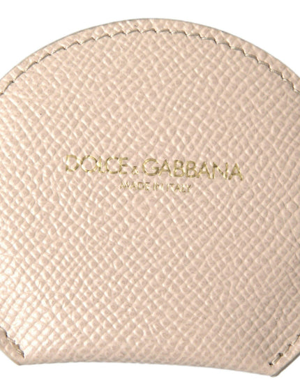 Dolce & Gabbana Beige Calfskin Leather Round Logo Hand Mirror Holder - Ellie Belle