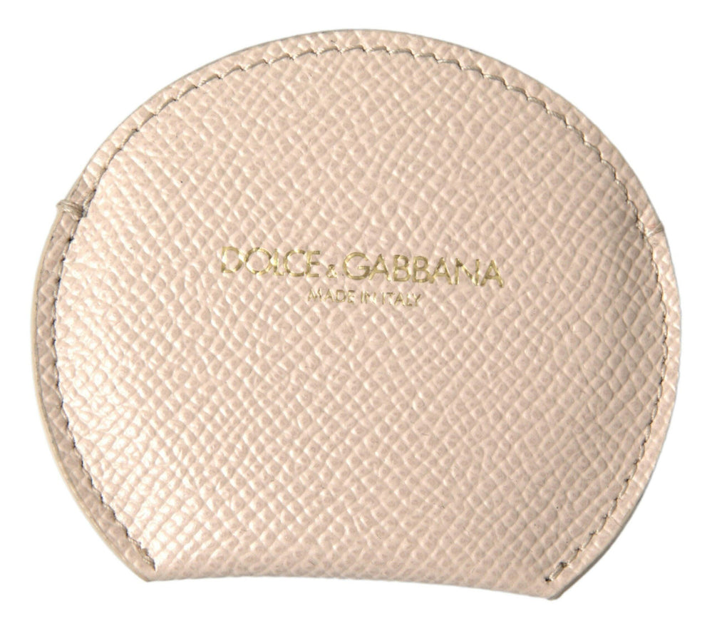 Dolce & Gabbana Beige Calfskin Leather Round Logo Hand Mirror Holder - Ellie Belle