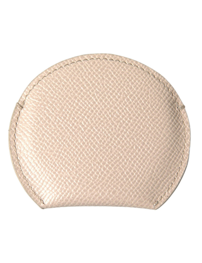 Dolce & Gabbana Beige Calfskin Leather Round Logo Hand Mirror Holder - Ellie Belle