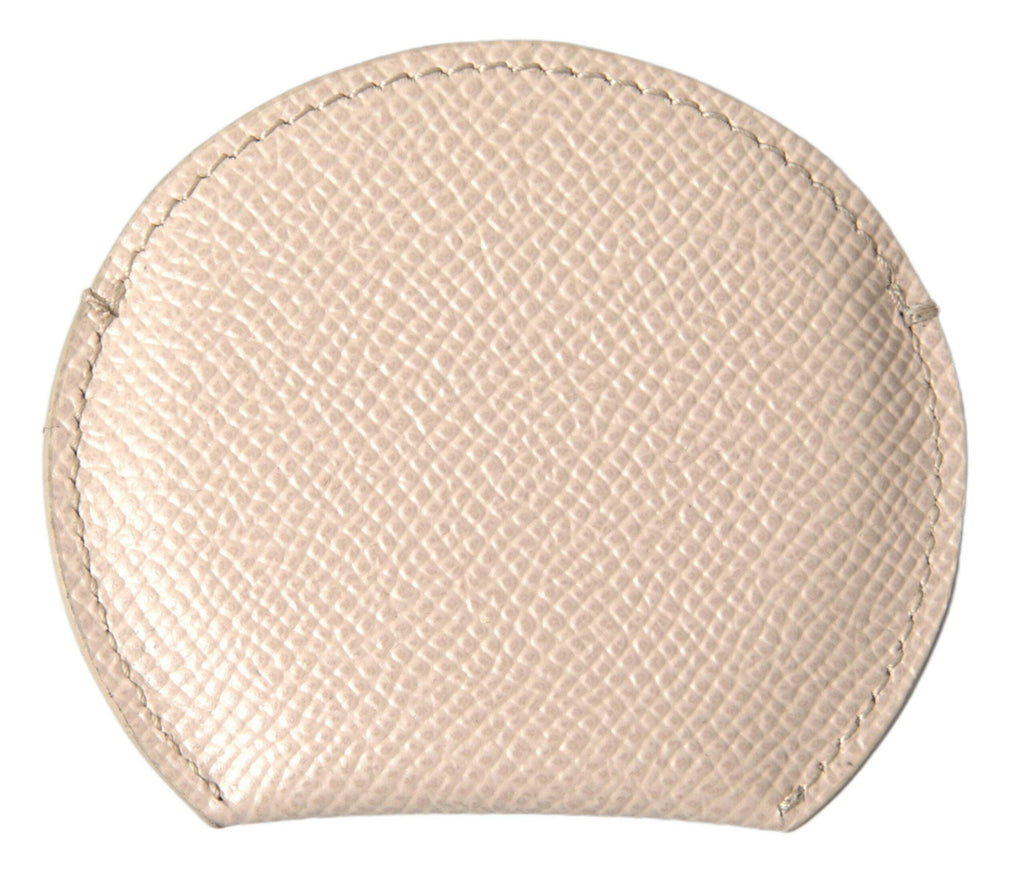 Dolce & Gabbana Beige Calfskin Leather Round Logo Hand Mirror Holder - Ellie Belle