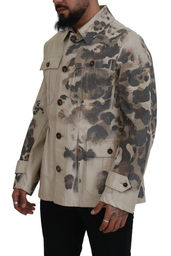 Dolce & Gabbana Beige Camouflage Cotton Long Sleeves Casual Shirt - Ellie Belle