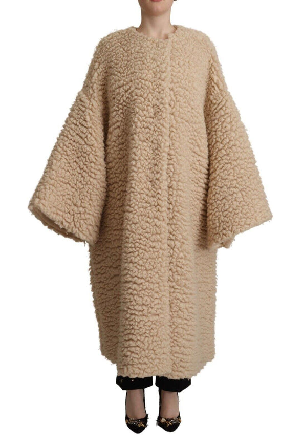 Dolce & Gabbana Beige Cashmere Wool Faux Fur Coat Jacket - Ellie Belle