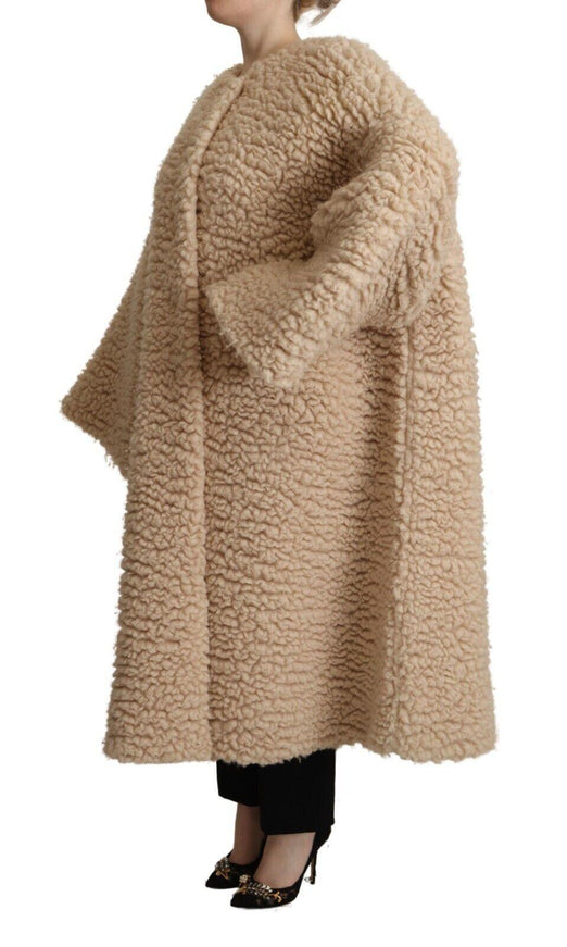 Dolce & Gabbana Beige Cashmere Wool Faux Fur Coat Jacket - Ellie Belle