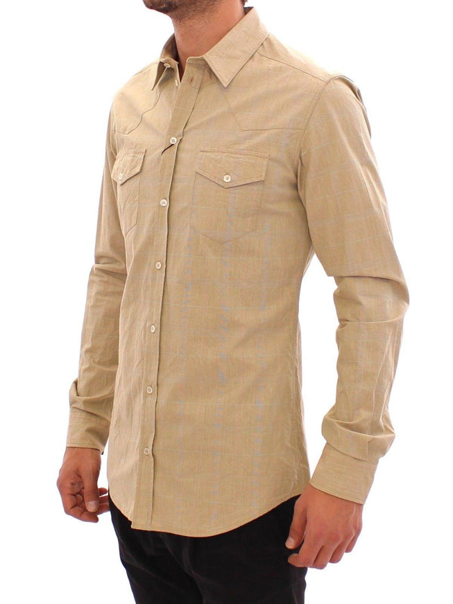 Dolce & Gabbana Beige Checkered SICILIA Fit Logo Casual Shirt - Ellie Belle