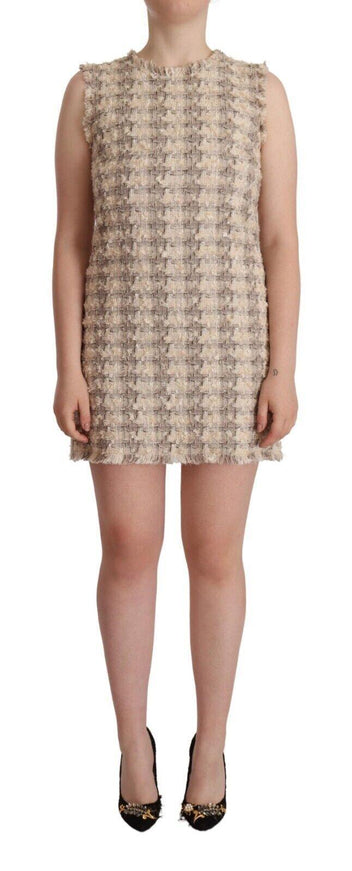 Dolce & Gabbana Beige Checkered Sleeveless Mini Shift Dress - Ellie Belle