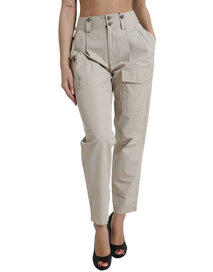 Dolce & Gabbana Beige Cotton High Waist Tapered Pants - Ellie Belle