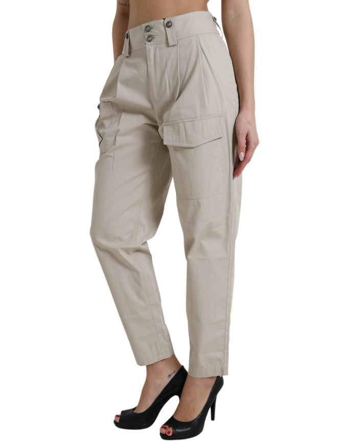 Dolce & Gabbana Beige Cotton High Waist Tapered Pants - Ellie Belle