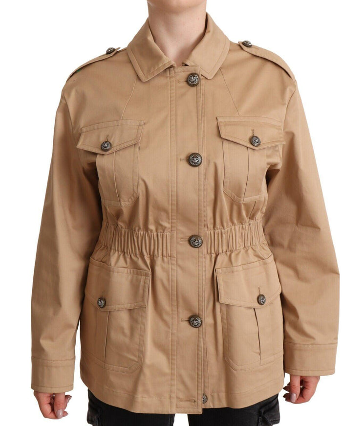 Dolce & Gabbana Beige Cotton Long Sleeves Collared Coat Jacket - Ellie Belle