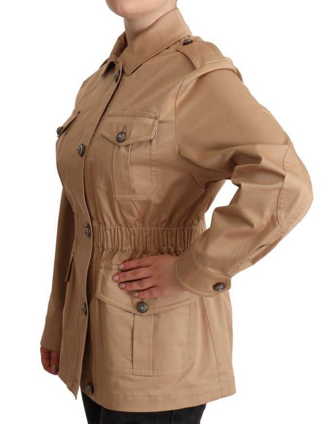 Dolce & Gabbana Beige Cotton Long Sleeves Collared Coat Jacket - Ellie Belle