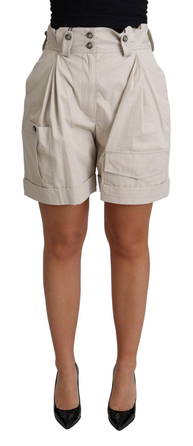 Dolce & Gabbana Beige Cotton Pleated High Waist Casual Shorts - Ellie Belle