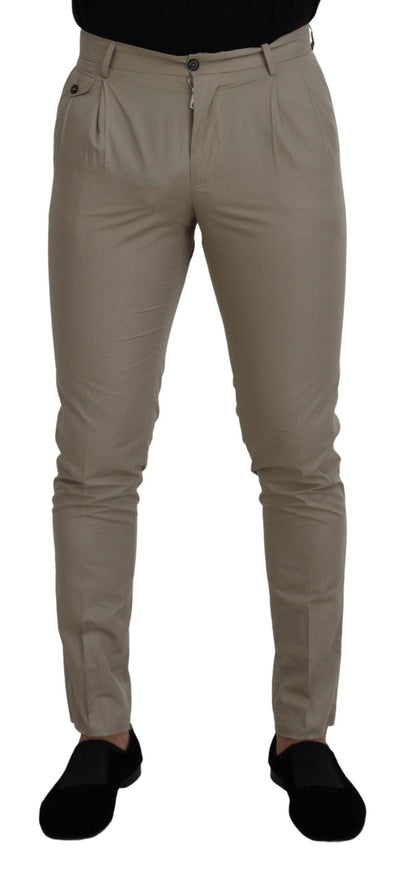 Dolce & Gabbana Beige Cotton Slim Fit Men Pants - Ellie Belle