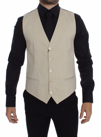 Dolce & Gabbana Beige Cotton Stretch Dress Vest Blazer