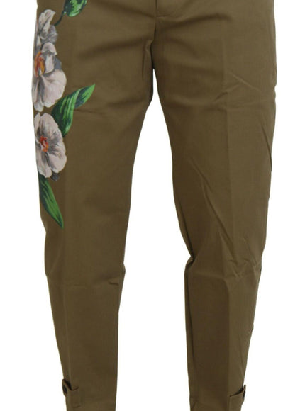 Dolce & Gabbana Beige Cotton Stretch Floral Chinos Pants