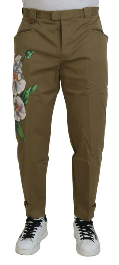 Dolce & Gabbana Beige Cotton Stretch Floral Chinos Pants - Ellie Belle