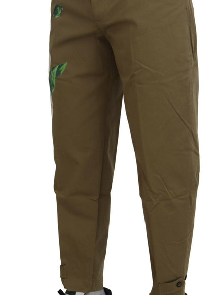 Dolce & Gabbana Beige Cotton Stretch Floral Chinos Pants