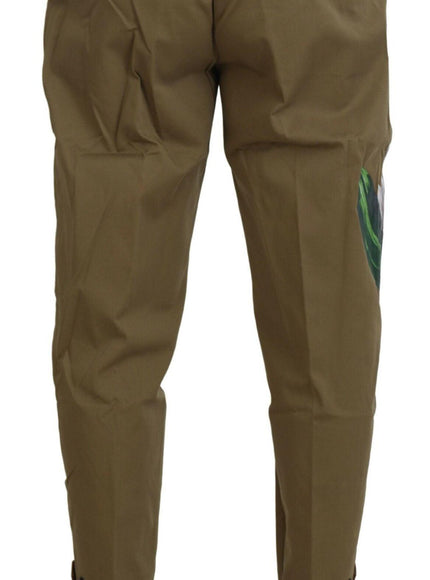 Dolce & Gabbana Beige Cotton Stretch Floral Chinos Pants