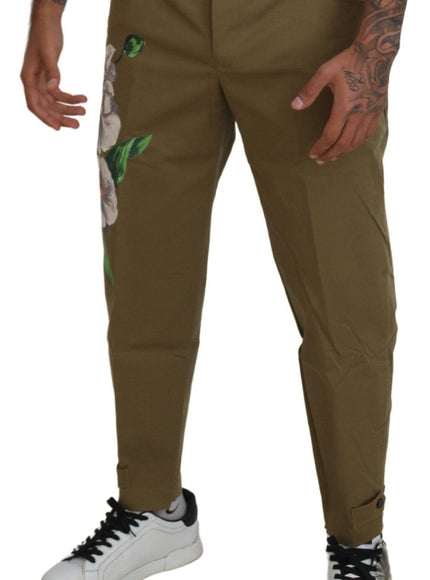Dolce & Gabbana Beige Cotton Stretch Floral Chinos Pants