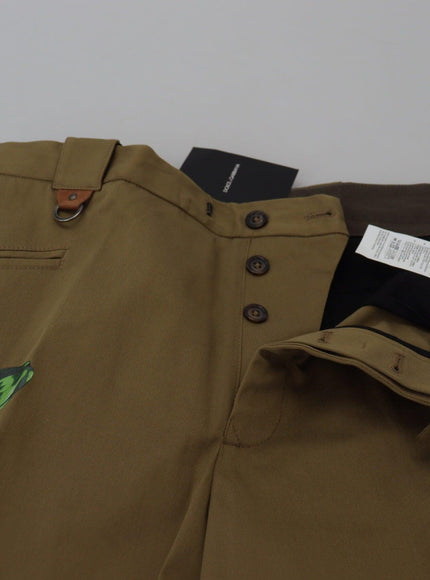 Dolce & Gabbana Beige Cotton Stretch Floral Chinos Pants