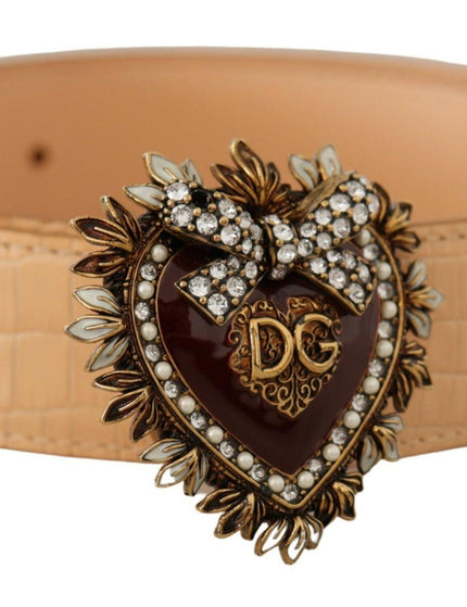 Dolce & Gabbana Beige Croc Pattern DEVOTION Heart DG Waist Buckle Belt - Ellie Belle