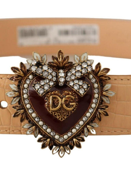 Dolce & Gabbana Beige Croc Pattern DEVOTION Heart DG Waist Buckle Belt - Ellie Belle